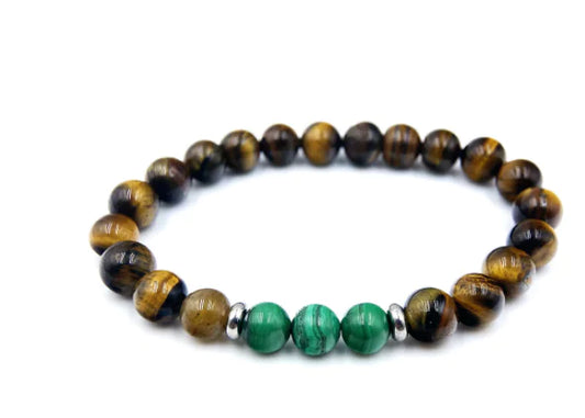 Natural Malachite and Tiger Eye Beaded Bracelet